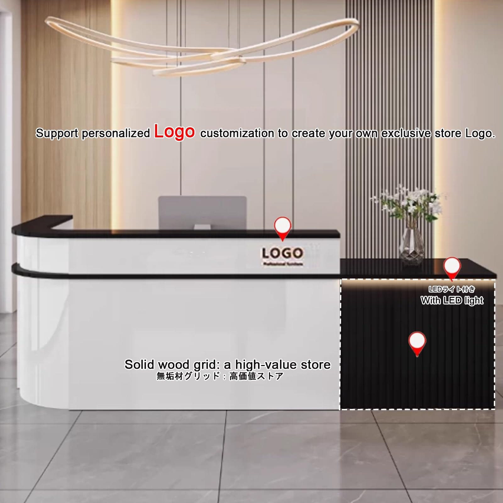 Amazon | LEDライト付きオフィス用商業受付、カウンターフロント付き